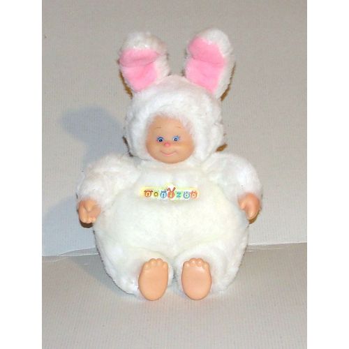 Peluche Nanizoo Lapin Blanc Rose Berchet Doudou Poupée Bébé Deguisé En Lapin Assis