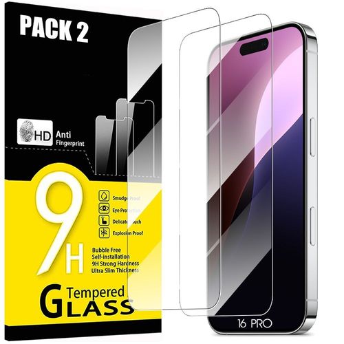 Verre Trempé pour iPhone 16 Pro - 2 Pièces - Vitre de Protection Transparent Antichoc - E.F.Connection