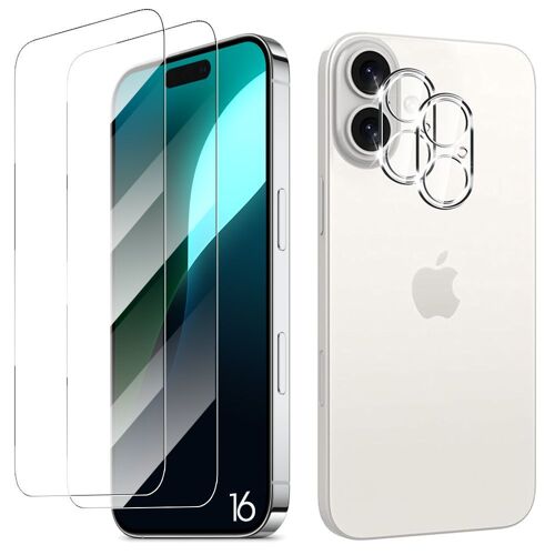 2 Verres Trempés Ecran et 2 Protections Caméra Arrière pour iPhone 16 - E.F.Connection
