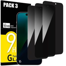 Lot-3 Verre Trempé Anti-Espion Pour Iphone 16 - Vitre Protection Noire - E.F.Connection