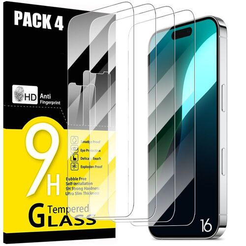 [4 Pièces] Verre Trempé Pour Iphone 16, Protection D'ecran Transparent Anti-Rayures - E.F.Connection
