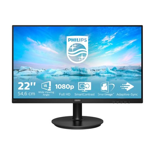 Philips V-line 221V8A - Écran LED - 22" (21.5" visualisable) - 1920 x 1080 Full HD (1080p) @ 75 Hz - VA - 200 cd/m² - 4000:1 - 4 ms - HDMI, VGA - haut-parleurs - noir texturé