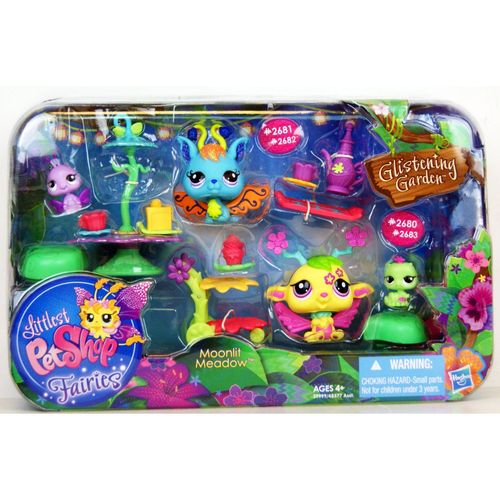 Littlest Petshop - Fées - 39999 - Moonlit Meadow - N°2681 Jacinthe Des Bois De Fée, N°2682 Arpenteuse, N°2680 Pomme Fleur Fée & N°2683 Coccinelle