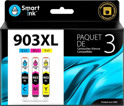 Cartouche d'Encre Compatible pour HP 903 XL 903XL 3 Pack (Cyan Magenta Jaune) avec Système de Puce Avancée pour Officejet 6950 All-in-One Officejet Pro 6960 6970 All-in-One