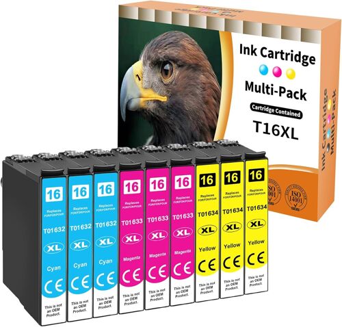 Cartouches 16XL compatibles avec Epson 16 XL T1632 T1633 T1634 pour Workforce WF-2760 WF-2630 WF-2510 WF-2660 WF-2750 WF-2650 WF-2540 WF-2530 WF-2520 (3 Cyan 3 Magenta 3 Jaune)