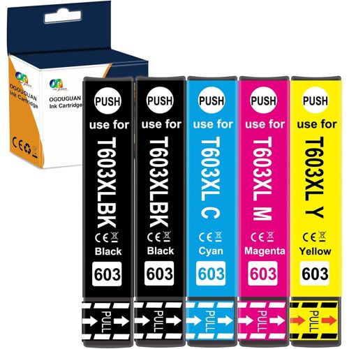 Caidi Cartouche d'encre Compatible pour Epson 603 603XL pour Expression Home XP-2100 XP2105 XP-4105 XP-4100 XP-3105 XP-3100 Workforce WF-2850DWF WF-2835DWF WF-2830DWF WF-2810DWF(Paquet de 5)