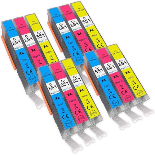 4 C/M/Y Ensemble de 3 Cartouches d'encre à remplacer CLI-551 Compatible/Non-OEM pour PIXMA Imprimantes (12 Encres)