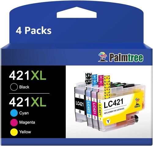 LC421 LC421XL Cartouche d'encre Compatible pour Brother DCP-J1050DW Cartouche Remplacement pour Brother MFC-J1010DW DCP-J1140DW DCP-J1800DW 500 Pages (Paquet de 4, Noir Cyan Magenta Jaune)