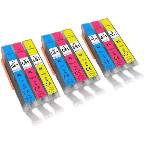 3 C/M/Y Ensemble de 3 Cartouches d'encre à remplacer CLI-551 Compatible/Non-OEM pour PIXMA Imprimantes (9 Encres)