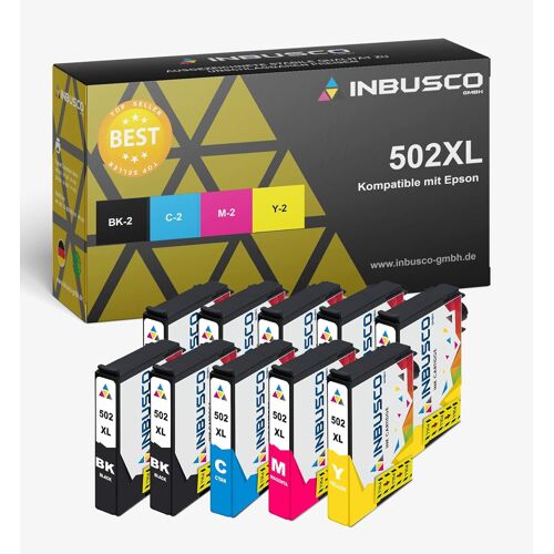 Inbusco Lot de 10 cartouches d'encre 502 XL Inbusco compatibles avec Epson 502XL Epson Expression Home XP-5100 Series/XP-5105 Epson Workforce WF 2860 DWF WF-2865 DWF (10)
