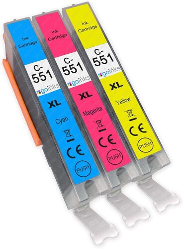 1 C/M/Y Ensemble de 3 Cartouches d'encre à remplacer CLI-551 Compatible/Non-OEM pour PIXMA Imprimantes (3 Encres)
