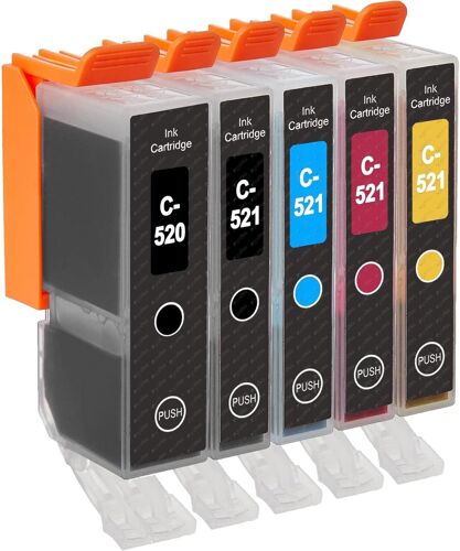 1 Ensemble de 5 Cartouches d'encre à remplacer PGI-520 & CLI-521 Compatible/Non-OEM pour PIXMA Imprimantes (5 Encres)