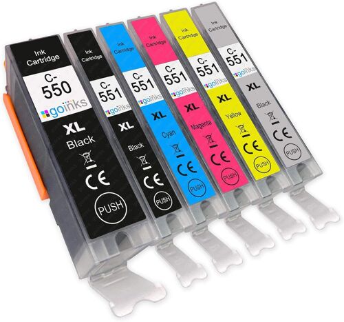 1 Ensemble de 6 Cartouches d'encre à remplacer PGI-550 & CLI-551 Compatible/Non-OEM pour PIXMA Imprimantes (6 Encres)