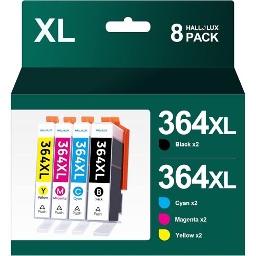 364 XL Cartouches d'encre Remplacement pour HP 364XL pour HP Photosmart 5520 5510 5522 5520 6520 B8550 C5388 7510 7520 Officejet 4620 Deskjet 3070A (Noir Cyan Magenta Jaune, 8-Pack)