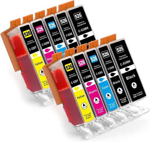 10 Cartouches d'encre avec Puce Compatible avec Canon 525 526 PGI-525 CLI-526 pour Canon Pixma IP4850 IP4950 IX6550 MG5140 MG5150 MG5240 MG5250 MG5340 MG5350 MX715 MX885 MX895