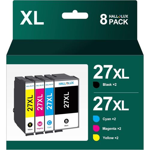 Lot de 8 réveils 27XL à Haut rendement pour Encre 27 XL, Compatible avec Workforce WF 3620DWF 3640DTWF 7110DTW 7210DTW 7610DWF 7620DTWF 7710DWF 7715DWF