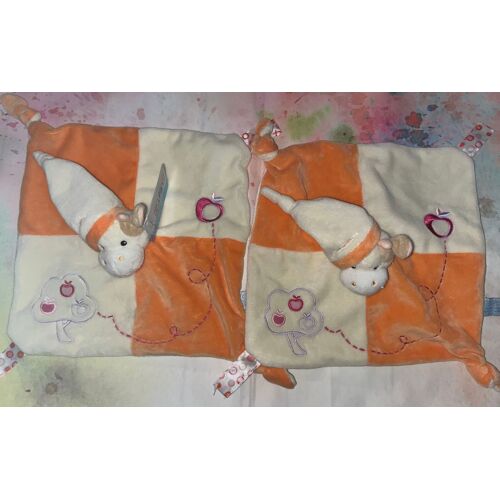 Doudou Vache Gipsy Blanc Creme Orange Plat Lot De Deux Doudous Vaches Jouets Peluches Bebe Pommes Pommiers