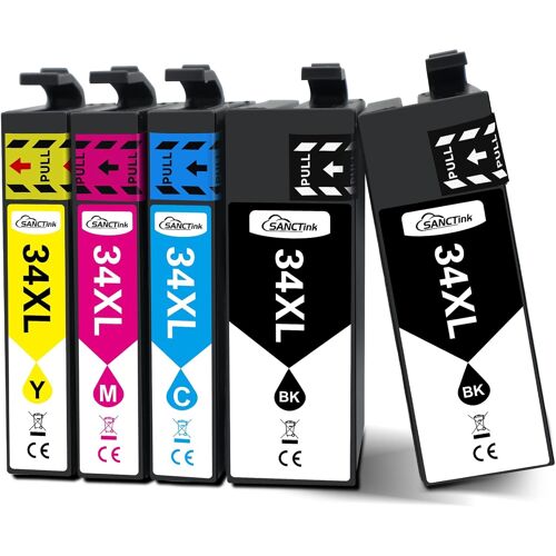 34XL Compatible avec Epson 34 34XL Cartouche d'encre, pour Epson Workforce Pro WF-3725 WF-3720 WF-3725DWF WF-3720DWF WF3725 WF3720 (2 Noirs, 1 Cyan, 1 Magenta, 1 Jaune)