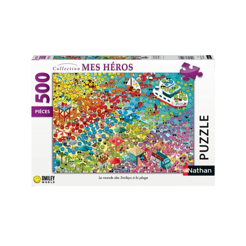 Nathan Puzzle N 500 P - Le Monde Des Smileys À La Plage