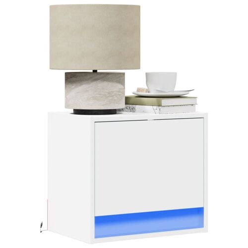 vidaXL Tables de chevet murales avec lumières LED 2 pcs blanc