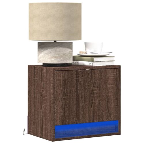 vidaXL Tables de chevet murales avec lumières LED 2 pcs chêne marron