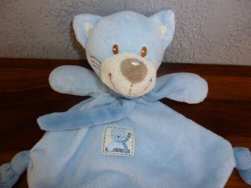 Doudou Plat Chat Nicotoy Bleu Bleu Ciel 3  Noeuds