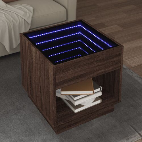 vidaXL Table basse avec LED infini chêne marron 50x50x50 cm