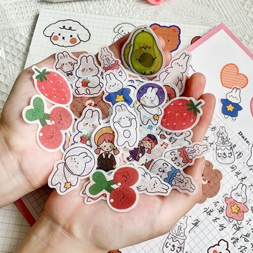 Autocollants En Papier Washi, Design De Lapins Et Fruits Kawaii, Vendu En 4 Sacs Comprenant 160 Pièces