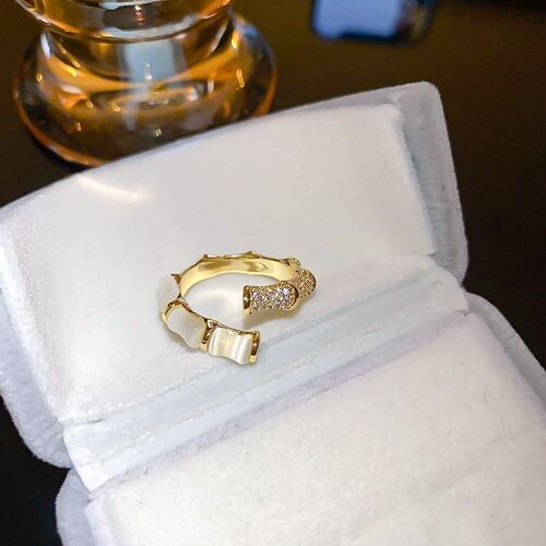 Bague D'ouverture En Forme De Bambou Pour Femmes, Bijoux Quotidiens Vous Font À La Mode, Couleur Or, En Zircon, Accessoire De Luxe