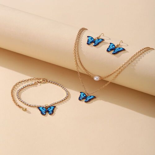 Ensemble De Bijoux, Collier, Bracelet, Boucles D'oreilles, À La Mode, Tempérament Papillon