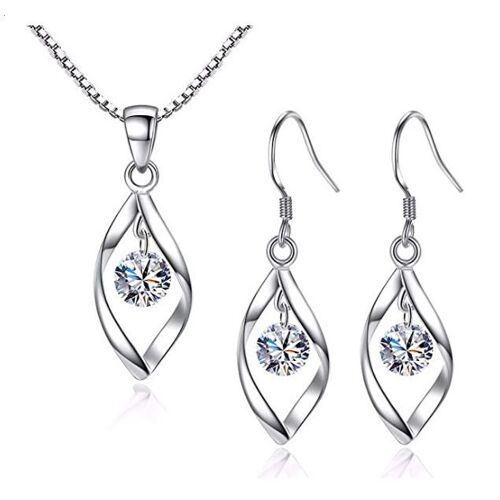 Collier Pendentif Simple En Zircon Pour Filles, Boucles D'oreilles En Diamant Torsadé, Bijoux En Argent