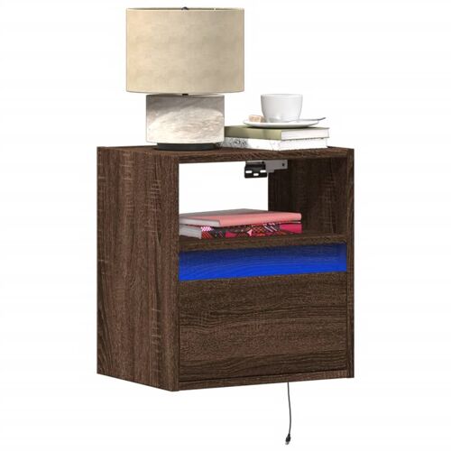 vidaXL Tables de chevet murales avec lumières LED 2 pcs chêne marron