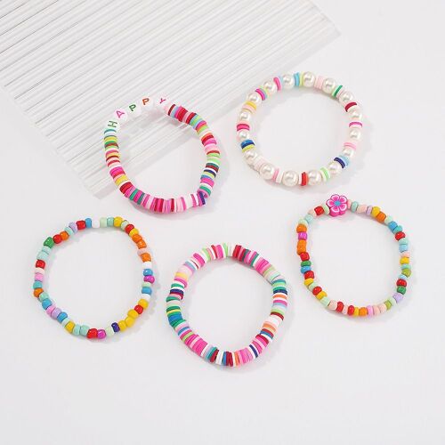 Bracelet Croisé Personnalisé De Style Ethnique, Accessoire En Perles Avec Lettres En Poterie Souple, Bijoux Colorés De Vacances Et De Plage, Ensemble Perlé