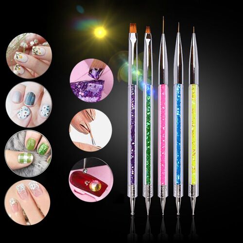 Ensemble D'outils De Manucure, 5 Pièces, Tige Acrylique, Paillettes, Poudre, Perceuse, Stylo De Luminothérapie, Stylo À Double Usage 