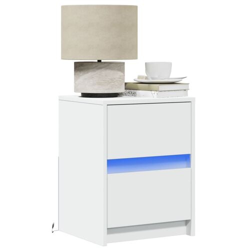 vidaXL Armoires de chevet et lumières LED 2pcs blanc bois d'ingénierie