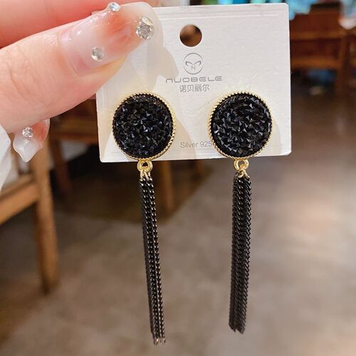 Boucles D'oreilles En Métal Noir Pour Femmes, Chaîne À Pampilles, Bijoux Vintage En Cristal