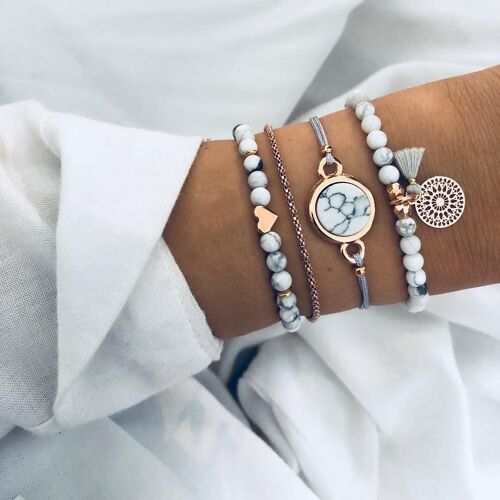 Ensemble De Bijoux Pour Femmes, Créatif, Simple, Élégant, Quatre Pièces, Coeur, Turquoise, Pompon, Pierre Ronde, Nouvelle Collection 2022