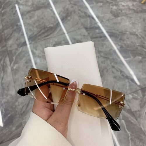Lunettes De Soleil De Voyage Pour Femme, Vintage Et À La Mode, Sans Monture, Rectangle, Dégradé, Uv400, Été, 2021