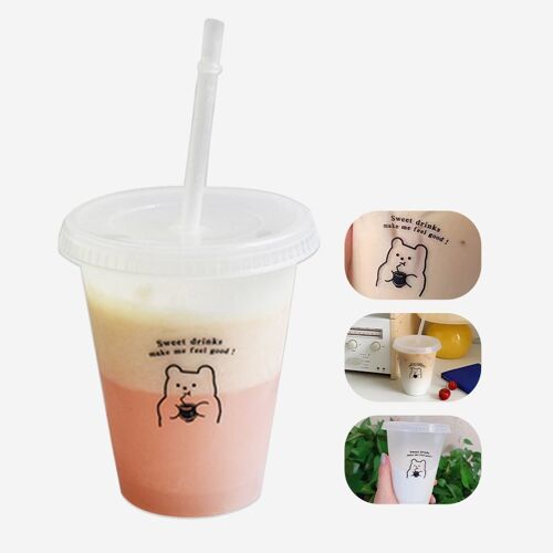 Tasse En Plastique Réutilisable Avec Paille, Ours De Dessin Animé, Grande Capacité, Pour Jus De Cola, G413a