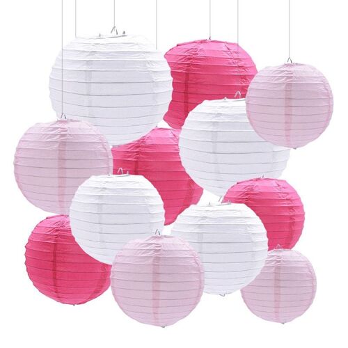 Lanternes Rondes En Papier Rose Rouge Et Rose, Décoration Pour Mariage, Fête D'anniversaire, Saint-Valentin, 10 Pièces