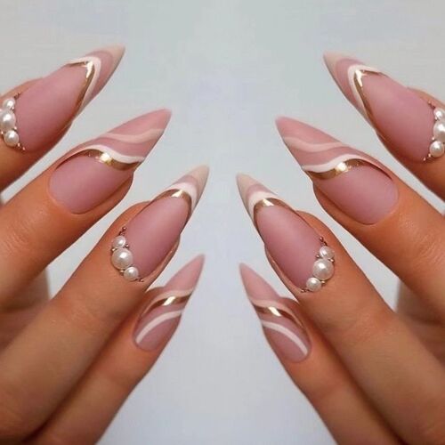 Ensemble De 24 Faux Ongles À Motif De Nuage Bleu Ciel Blanc, Stiletto Français, Couverture Complète, Colle, Outils De Manucure À Faire Soi-Même 