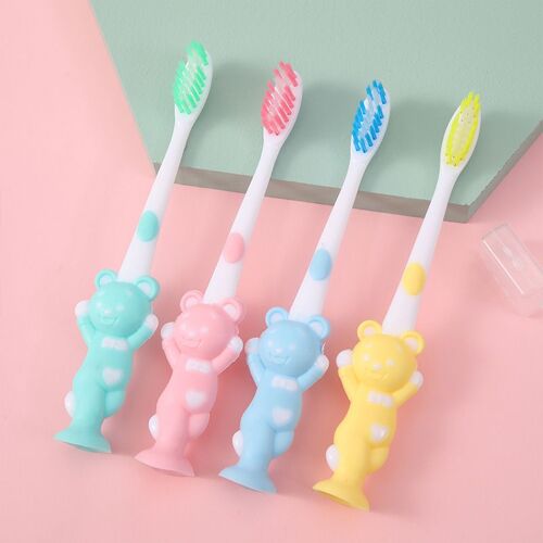 Brosse À Dents À Poils Souples Pour Enfant, Outil De Nettoyage Buccal, Couleur Bonbon, Forme D'ours De Dessin Animé, Apporter Des Soins, Ensemble De 4 