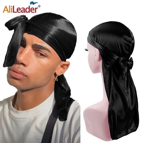 Durag en Satin pour hommes, couvre-chef de motard, accessoires pour cheveux, bandana soyeux, Turban, chapeau, perruques Doo