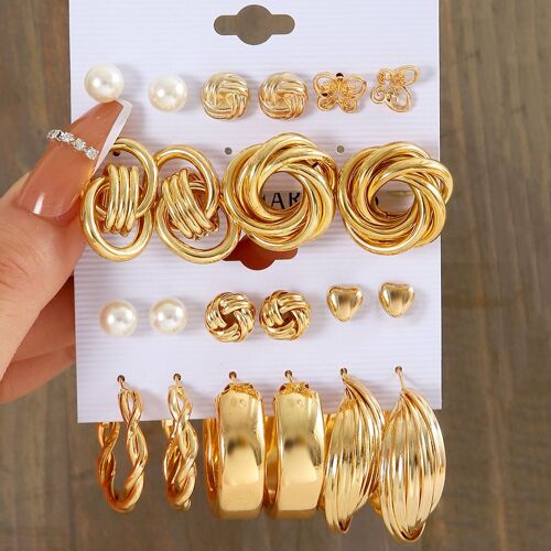 Boucles D'oreilles Géométriques Couleur Pêche, Pour Fête De Vacances Européennes Et Américaines, 11 Ensembles En Or