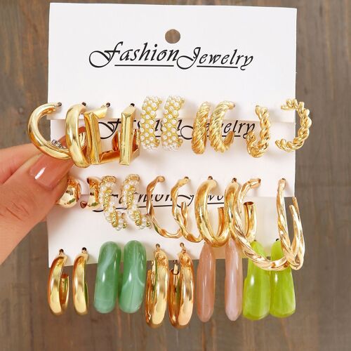Boucles D'oreilles Géométriques En Alliage De Résine C, 15 Ensembles De Couleurs Pour Les Nouvelles Fêtes Festives En Europe Et Aux États-Unis
