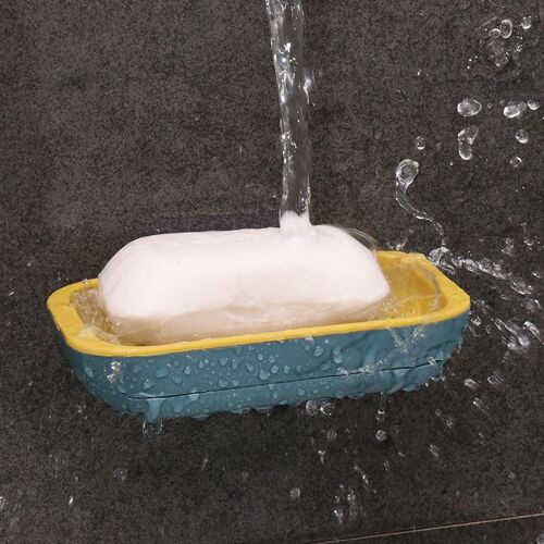 Porte-Savon Mural Extractible Auto-Drainant à Double Couche, Boîte à Savon pour Salle de Bains, Porte-Éponges de Cuisine, Support Sans Perçage