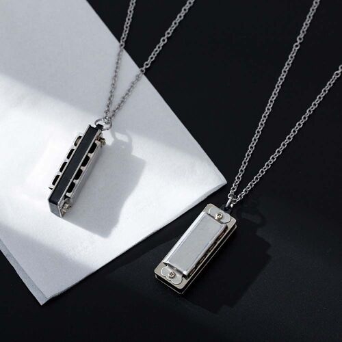 Mini Pendentif Harmonica, Collier Rétro Créatif, Sifflet À Quatre Trous, Pour Hommes Et Femmes, Collier De Couple, Chaîne De Pull