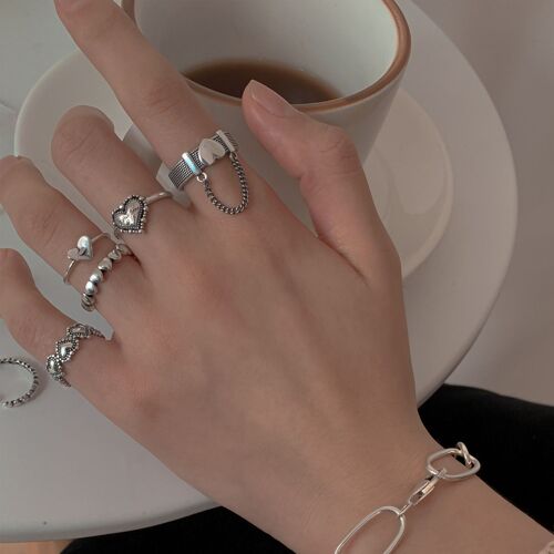 Bague En Forme De Coeur Géométrique Pour Femmes, Ensemble De 5 Pièces, Créatif, Simple, Rétro, Personnalité, Design De Niche, Tendance