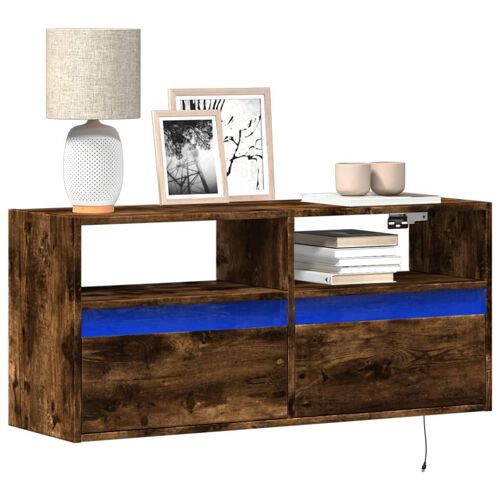 Vidaxl Meuble Tv Mural Avec Lumières Led Chêne Fumé 100x31x45 Cm