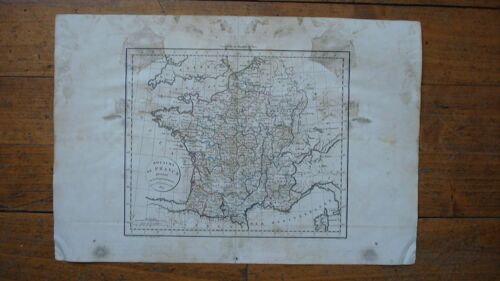 Gravure Carte Geographique Par Felix Delamarche "Royaume De France Divisé En 32 Gouvernements 1819"